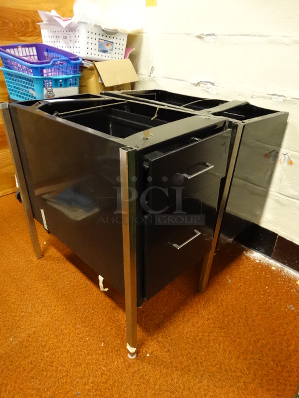 2 Black Metal 2 Drawer Under-Desk Filing Cabinet Drawers. Each Only Has 2 Legs. 16x28x28. 2 Times Your Bid! - Image 1 of 3