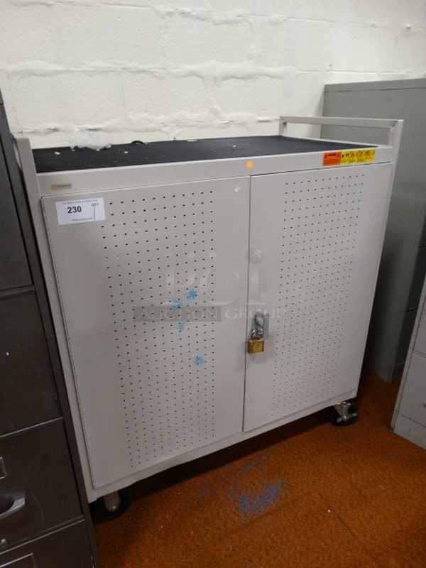 White Metal 2 Door Laptop Cart on Commercial Casters. Door Is Locked. 42.5x24x47 - Image 2 of 5