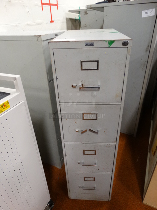 2 Stylex Gray Metal 4 Drawer Filing Cabinets. 15x27x52. 2 Times Your Bid!