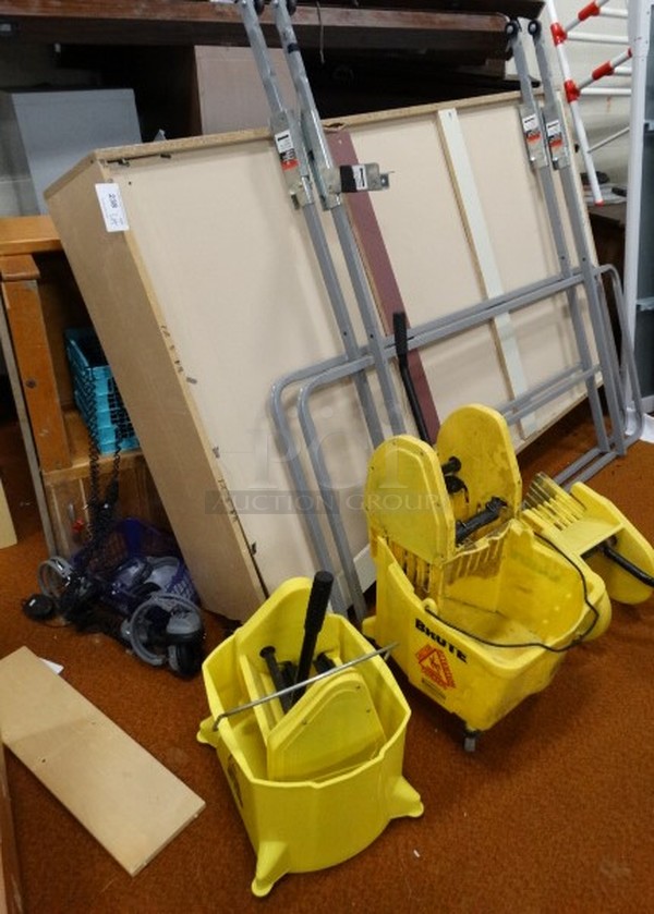 ALL ONE MONEY! Lot of Various Items Including Mop Buckets, AV Cart, Metal Frames and Wooden Units! 