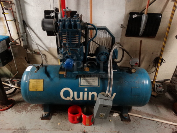 Quincy Model 325 Blue Metal Commercial Air Compressor. 60x28x48. BUYER MUST REMOVE