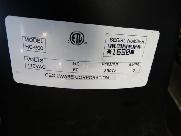 WOW! Cecilware Model HC-600 Metal Commercial Countertop Espresso Bean Grinder. 110 Volts, 1 Phase. 9x12x22. Tested and Working! - Image 7 of 7