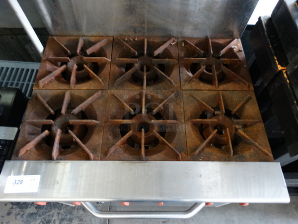 SWEET! CPG Model 36CPGV6B30L Stainless Steel Commercial Gas Powered 6 Burner Range w/ Lower Oven and Stainless Steel Overshelf. 36x34x58 - Image 3 of 9