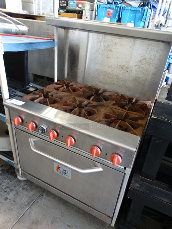 SWEET! CPG Model 36CPGV6B30L Stainless Steel Commercial Gas Powered 6 Burner Range w/ Lower Oven and Stainless Steel Overshelf. 36x34x58 - Image 4 of 9