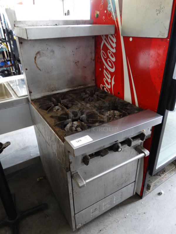 NICE! Garland SunFire Stainless Steel Commercial Gas Powered 4 Burner Range w/ Lower Oven and Stainless Steel Overshelf on Commercial Casters. 24x33x57 - Image 2 of 9