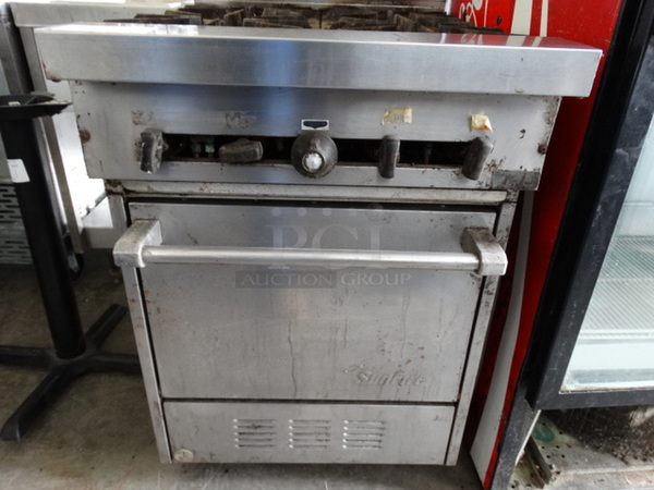 NICE! Garland SunFire Stainless Steel Commercial Gas Powered 4 Burner Range w/ Lower Oven and Stainless Steel Overshelf on Commercial Casters. 24x33x57 - Image 5 of 9