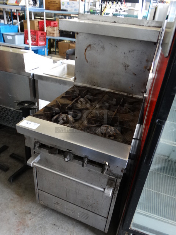 NICE! Garland SunFire Stainless Steel Commercial Gas Powered 4 Burner Range w/ Lower Oven and Stainless Steel Overshelf on Commercial Casters. 24x33x57 - Image 6 of 9