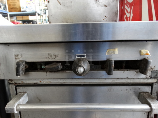 NICE! Garland SunFire Stainless Steel Commercial Gas Powered 4 Burner Range w/ Lower Oven and Stainless Steel Overshelf on Commercial Casters. 24x33x57 - Image 7 of 9