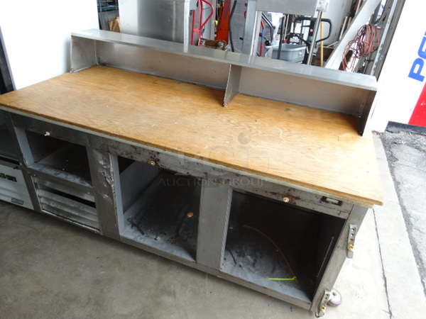Stainless Steel Commercial Counter w/ Wooden Cutting Board Countertop and Overshelf. 73x32x46 - Image 2 of 9