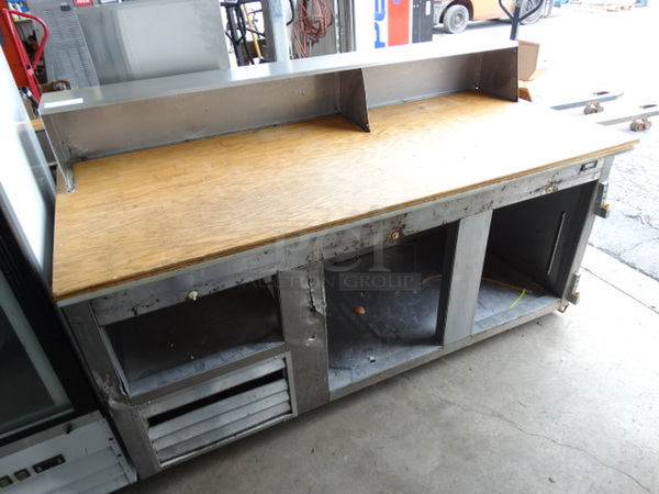 Stainless Steel Commercial Counter w/ Wooden Cutting Board Countertop and Overshelf. 73x32x46 - Image 3 of 9
