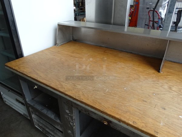 Stainless Steel Commercial Counter w/ Wooden Cutting Board Countertop and Overshelf. 73x32x46 - Image 7 of 9