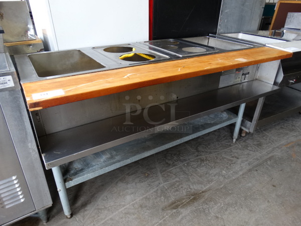 NICE! Eagle Stainless Steel Commercial Gas Powered Steam Table w/ Butcher Block Cutting Board and Undershelf. 63.5x31x35