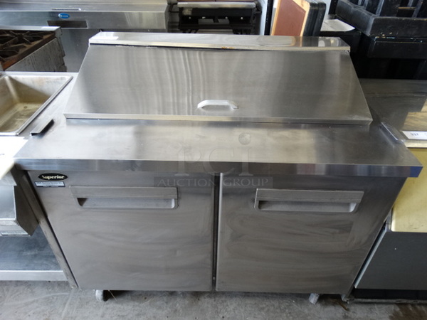 NICE! Superior Model SP48-12 Stainless Steel Commercial Sandwich Salad Prep Table Bain Marie Mega Top on Commercial Casters. 115 Volts, 1 Phase. 48.5x30x43. Tested and Working!