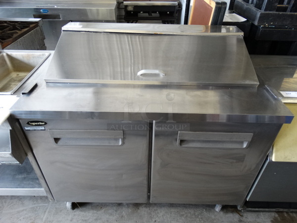 NICE! Superior Model SP48-12 Stainless Steel Commercial Sandwich Salad Prep Table Bain Marie Mega Top on Commercial Casters. 115 Volts, 1 Phase. 48.5x30x43. Tested and Working! - Image 1 of 7