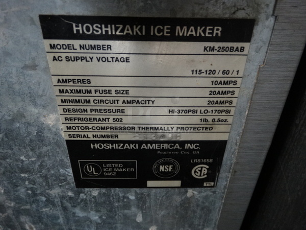 NICE! Hoshizaki Model KM-250BAB Stainless Steel Commercial Self Contained Ice Machine. 115-120 Volts, 1 Phase. 24x28x35.5 - Image 7 of 7
