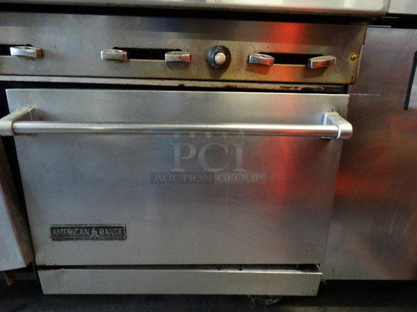 SWEET! American Range Stainless Steel Commercial Gas Powered 10 Burner Range w/ 2 Lower Ovens and Stainless Steel Overshelf on Commercial Casters. 60x34x57 - Image 7 of 12