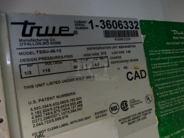 NICE! 2003 True Model TSSU-48-12 Stainless Steel Commercial Sandwich Salad Prep Table Mega Top Bain Marie on Commercial Casters. 115 Volts, 1 Phase. 48.5x30x43. Tested and Working! - Image 7 of 7