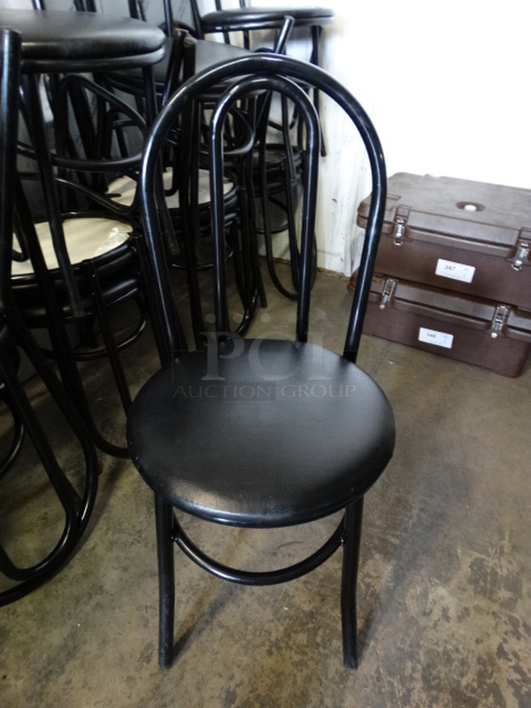 4 Black Metal Dining Chairs w/ Black Seat Cushion. Stock Picture - Cosmetic Condition May Vary. 18x17x35. 4 Times Your Bid!