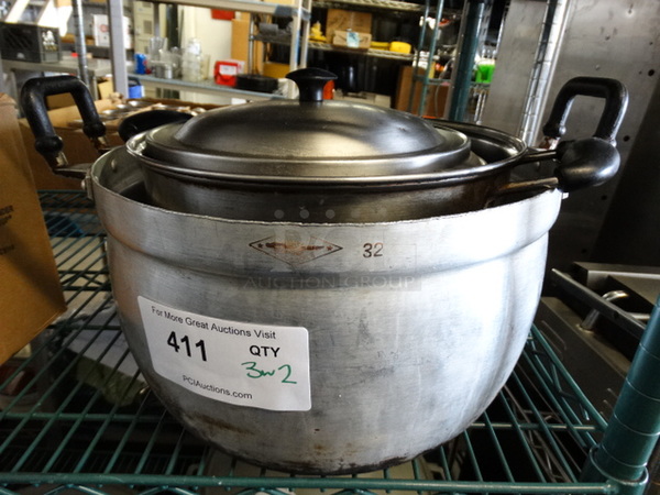 3 Various Metal Pots w/ 2 Lids. Includes 15.5x13x7.5. 3 Times Your Bid!