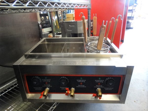 Stainless Steel Commercial Electric Powered Fryer w/ Baskets. 23.5x19x11