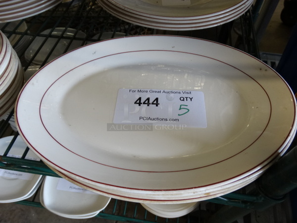 5 White Ceramic Oval Plates w/ Red Lines on Rim. 11.5x8.5x1. 5 Times Your Bid!