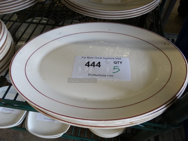 5 White Ceramic Oval Plates w/ Red Lines on Rim. 11.5x8.5x1. 5 Times Your Bid! - Image 1 of 3