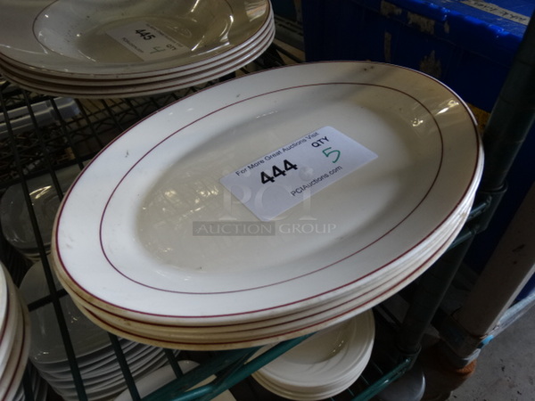 5 White Ceramic Oval Plates w/ Red Lines on Rim. 11.5x8.5x1. 5 Times Your Bid! - Image 2 of 3
