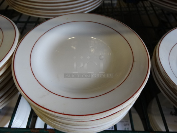 20 White Ceramic Plates w/ Red Lines on Rim. 6x6x1. 20 Times Your Bid! - Image 3 of 4