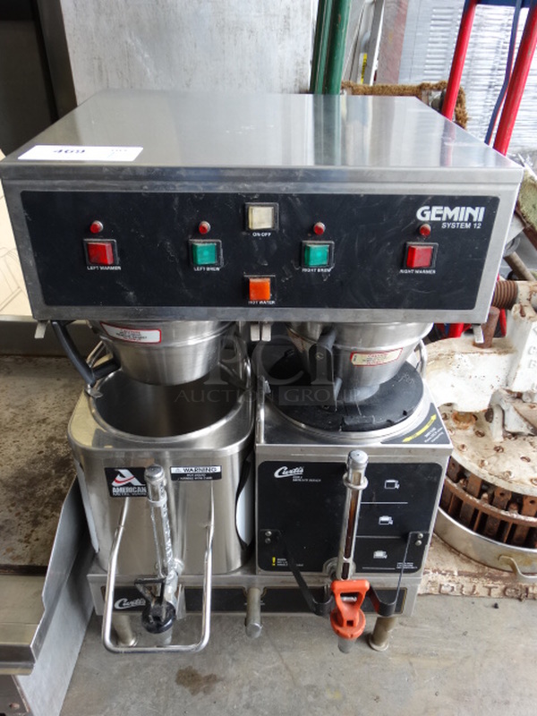 NICE! Curtis Model GEM-12 Stainless Steel Commercial Countertop Coffee Machine w/ 2 Coffee Servers and 2 Metal Brew Baskets. 220 Volts, 1 Phase. 18x21x29