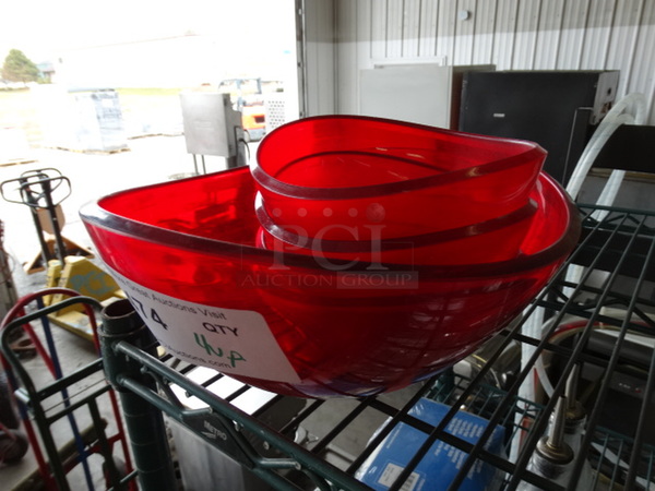 4 Red Poly Bowls. Includes 12.5x10x4.5. 4 Times Your Bid!