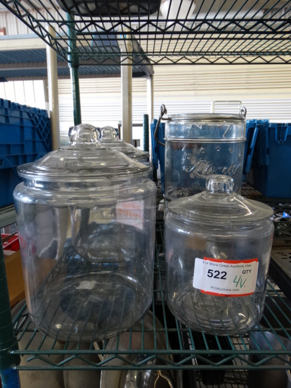 4 Various Glass Containers / Dispensers. Includes 10x10x13. 4 Times Your Bid!
