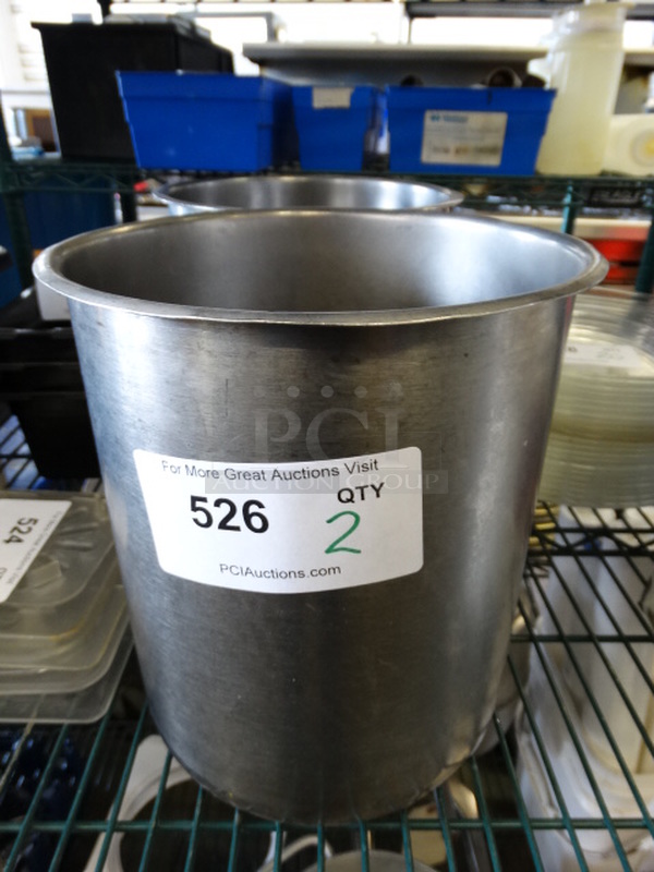 2 Stainless Steel Cylindrical Drop In Bins. 9x9x10. 2 Times Your Bid!