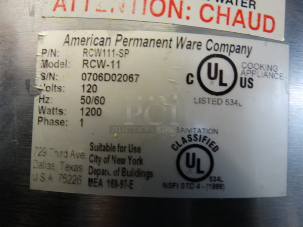 APW Wyott Model RCW-11 Stainless Steel Commercial Countertop Soup Kettle Food Warmer. 120 Volts, 1 Phase. 12.5x12.5x10. Tested and Working! - Image 5 of 6