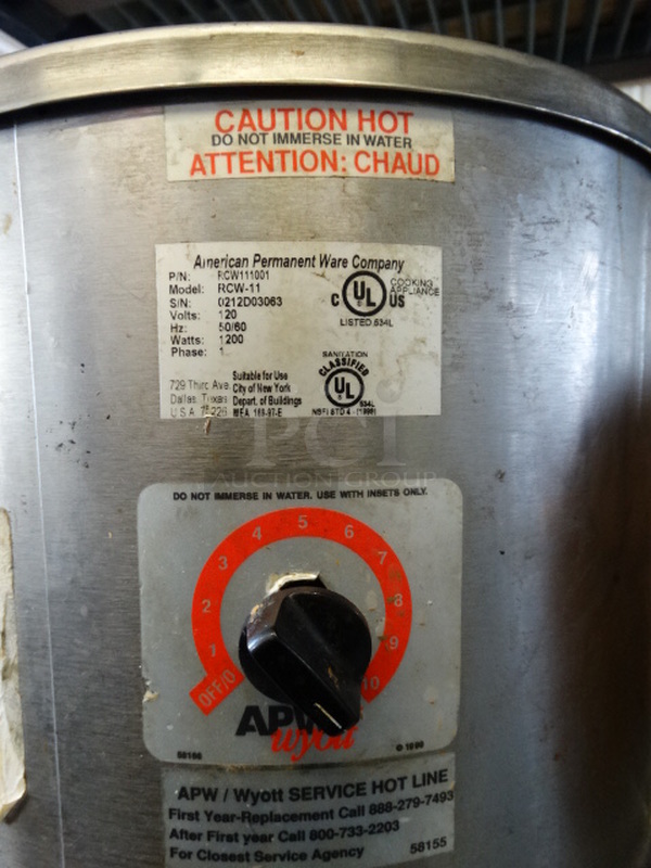APW Wyott Model RCW-11 Stainless Steel Commercial Countertop Soup Kettle Food Warmer. 120 Volts, 1 Phase. 12.5x12.5x10. Tested and Working! - Image 6 of 6