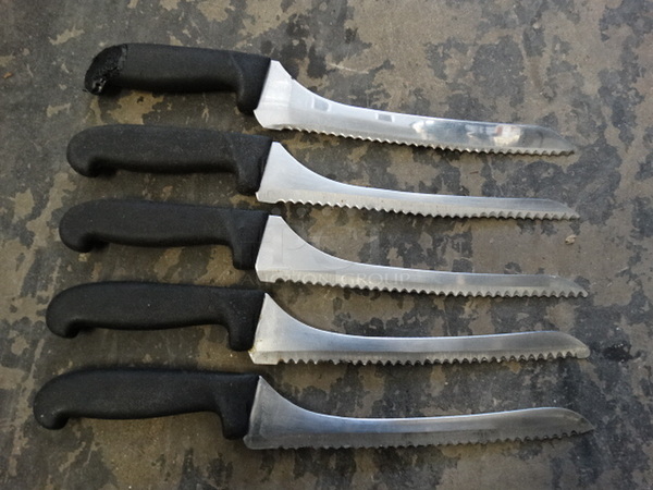 5 Metal Serrated Bread Knives. Includes 14