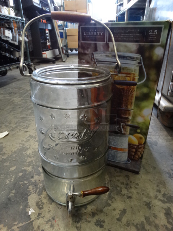 2 BRAND NEW IN BOX! Glass Beverage Dispensers. 9.5x9.5x16. 2 Times Your Bid! - Image 1 of 6