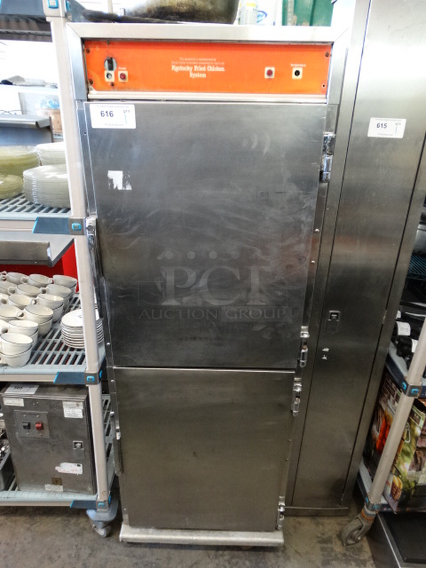 NICE! Kentucky Fried Chicken Stainless Steel Commercial Heated Holding Cabinet on Commercial Casters. 25x33x71. Cannot Test Due To Plug Style