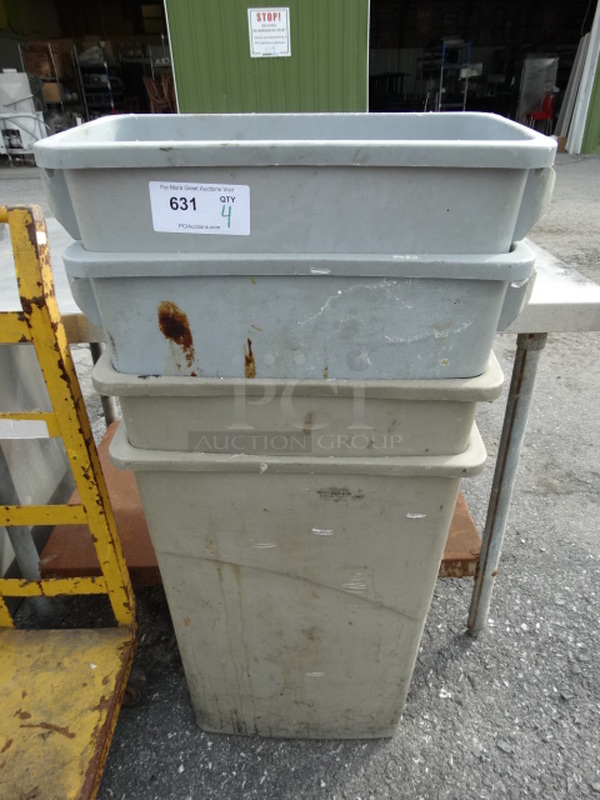 4 Gray Slim Jim Trash Cans. 11x20x30. 4 Times Your Bid!