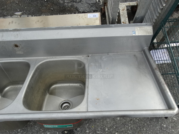 Stainless Steel Commercial 3 Bay Sink w/ Dual Drainboards. 92x26x24. Bays 16x19x12. Drainboards 18x21x2 - Image 3 of 6