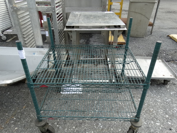Green Finish 2 Tier Shelving Unit on Commercial Casters. 30x24x32 - Image 1 of 5