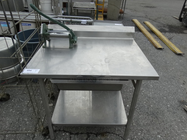 Stainless Steel Commercial Table w/ French Fry Cutter, Backsplash, Drawer and Undershelf. 36x30x39