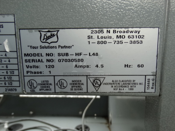 NICE! 2003 Duke Model SUB-HF-L48 Stainless Steel Commercial Soup Warmer Make Line Piece. 120 Volts, 1 Phase. 49x34.5x37 - Image 7 of 7