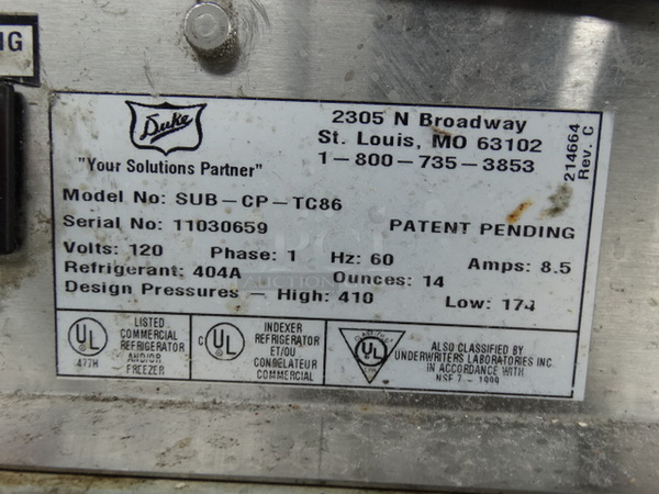 NICE! 2003 Duke Model SUB-CP-TC86 Stainless Steel Commercial Make Line. 120 Volts, 1 Phase. 86x34.5x37 - Image 9 of 9