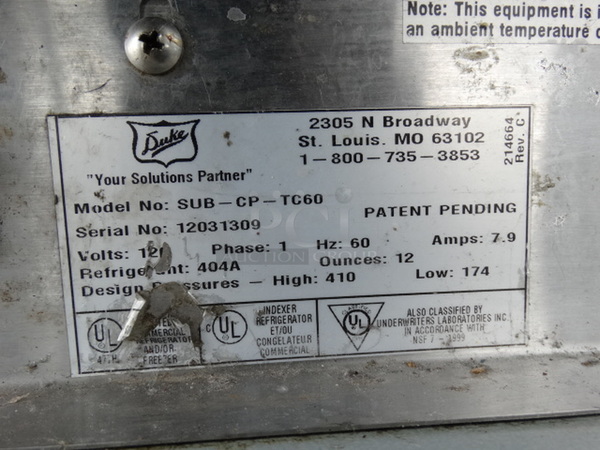 NICE! 2003 Duke Model SUB-CP-TC60 Stainless Steel Commercial Make Line. 120 Volts, 1 Phase. 60x34.5x37 - Image 5 of 6