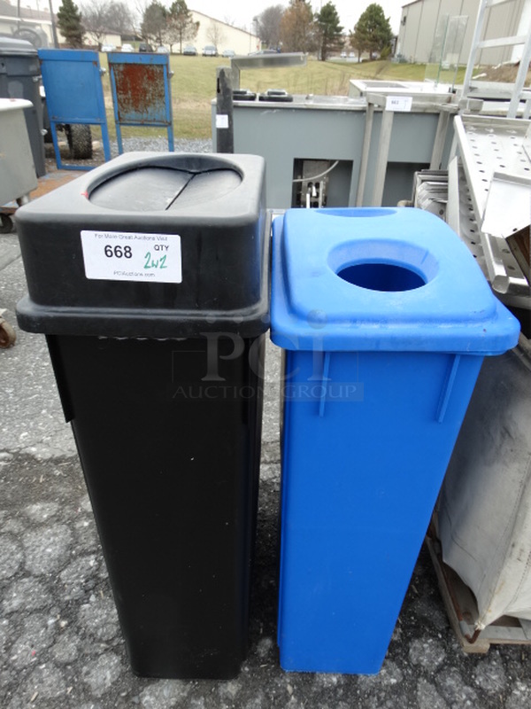 2 Poly Slim Jim Trash Cans. Includes 11x20x30. 2 Times Your Bid