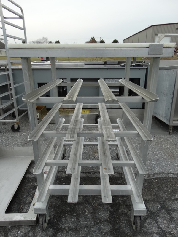 Metal Commercial Rack w/ Cutting Board Countertop, Vegetable Slicer Mount and Commercial Can Opener Mount on Commercial Casters. 25.5x34.5x42 - Image 2 of 7