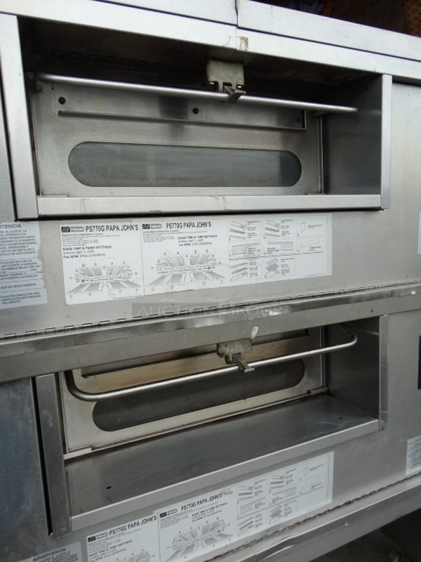 2 STUNNING! Middleby Marshall Model PS770G Stainless Steel Commercial Natural Gas Powered Conveyor Pizza Ovens on Commercial Casters and Metal Legs. 175,000 BTU. 108x63x64. 2 Times Your Bid! - Image 5 of 11