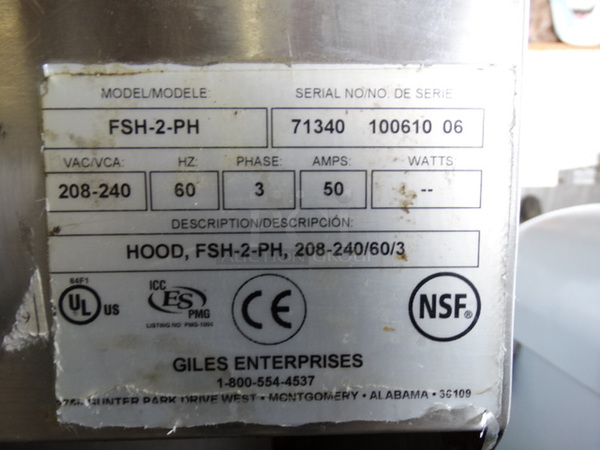 2 EXQUISITE! Items; Giles Model FSH-2-PH Stainless Steel Commercial Ventless Grease Hood and 2010 Pitco Frialator Model SEF184 Stainless Steel Commercial Electric Powered Deep Fat Fryer w/ Filtration System. 208-240 Volts, 3 Phase. 24x42x82. 2 Times Your Bid - Image 8 of 8