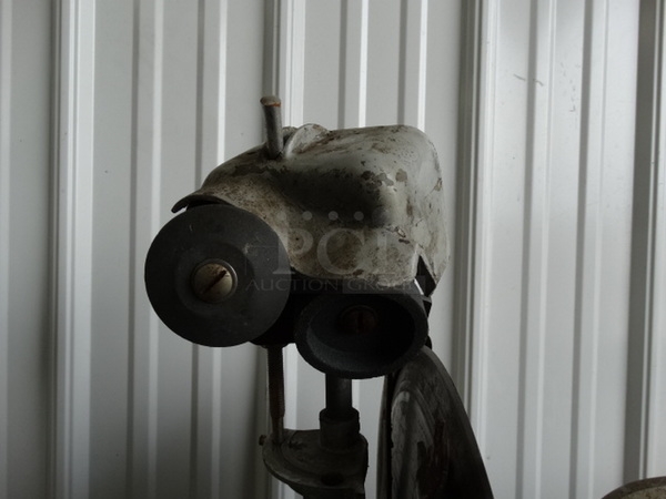 AMAZING! ANTIQUE! Berkel Model 170-D Stainless Steel Commercial Meat Slicer Stacker w/ Blade Sharpener on Original Stand! 56x36x59. Tested and Powers On But Parts Do Not Move - Image 8 of 10