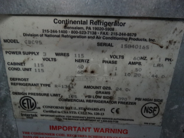 NICE! Continental Model CBC95 Stainless Steel Commercial Bottle Back Bar Cooler w/ 3 Sliding Lids. 115 Volts, 1 Phase. 95x28x34. Tested and Does Not Power On - Image 6 of 8